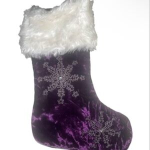 Purple Velvet Christmas Stocking with Snowflake Design